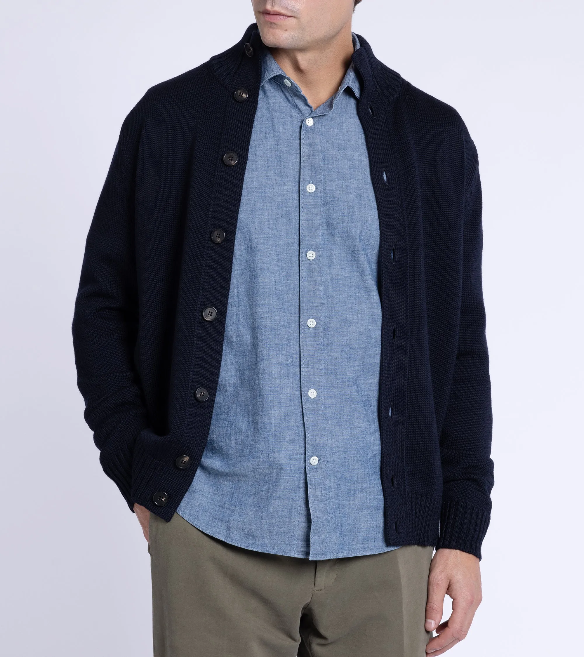 Zanone 5 Gauge Merino Cardigan: Navy