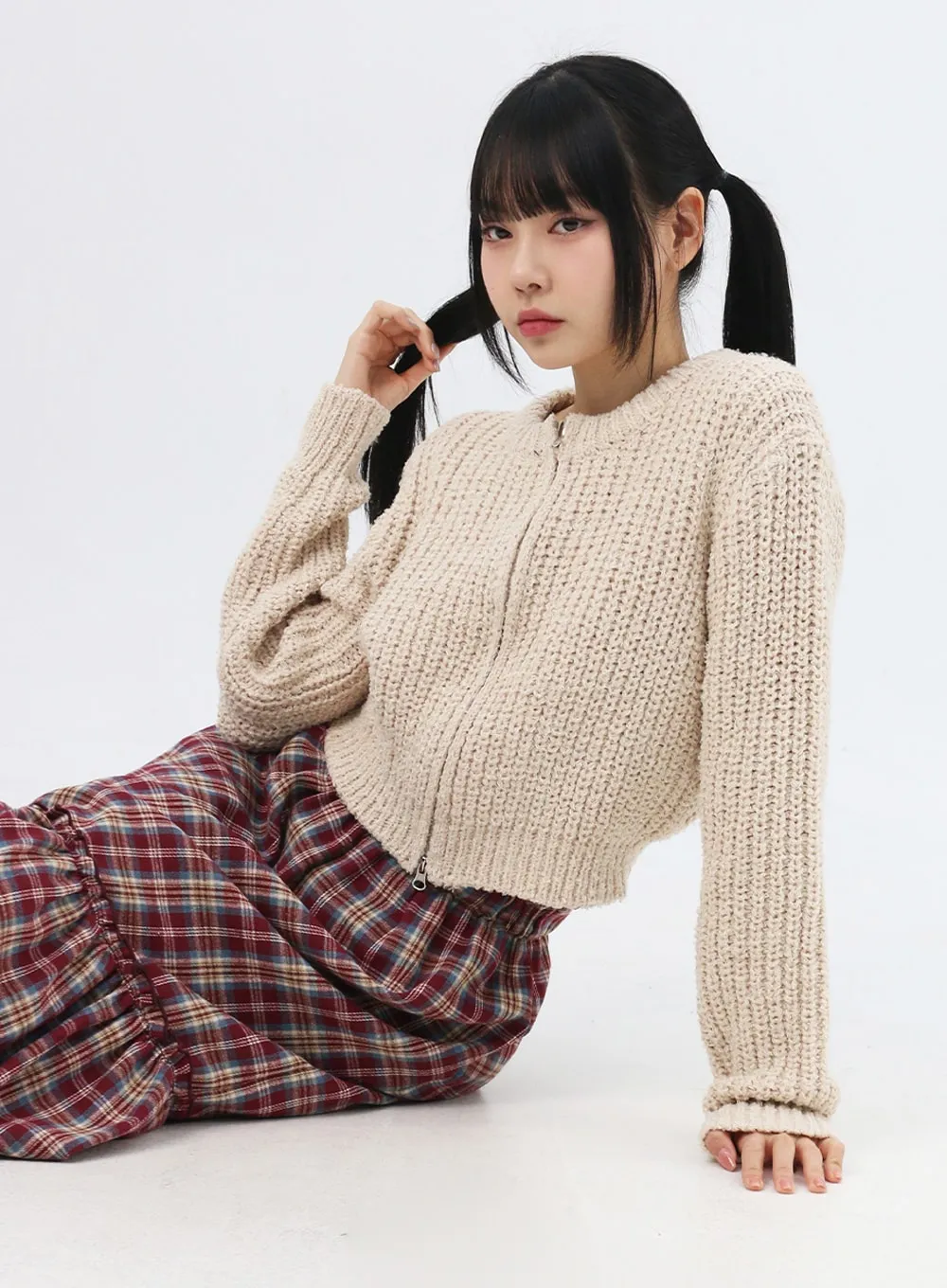 Zip-Up Waffle Knit Sweater IN314